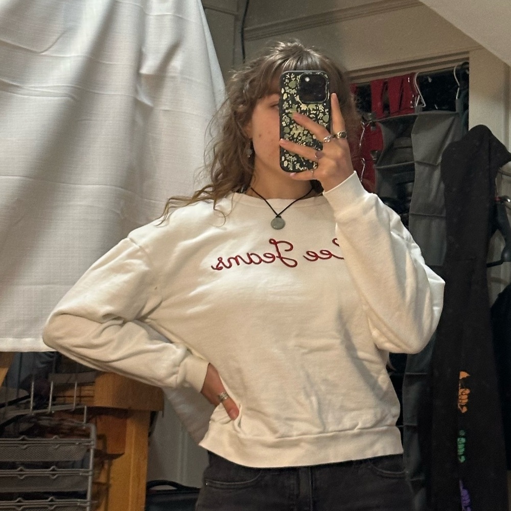 Lee Jeans White Crewneck with Red Embroidery